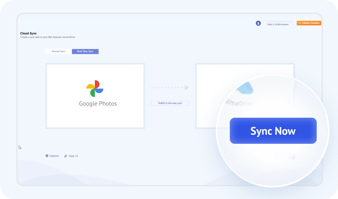 Create and start a Google Photos to OneDrive sync task