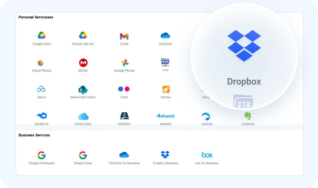 DropboxとGoogle Driveアカウントを追加する