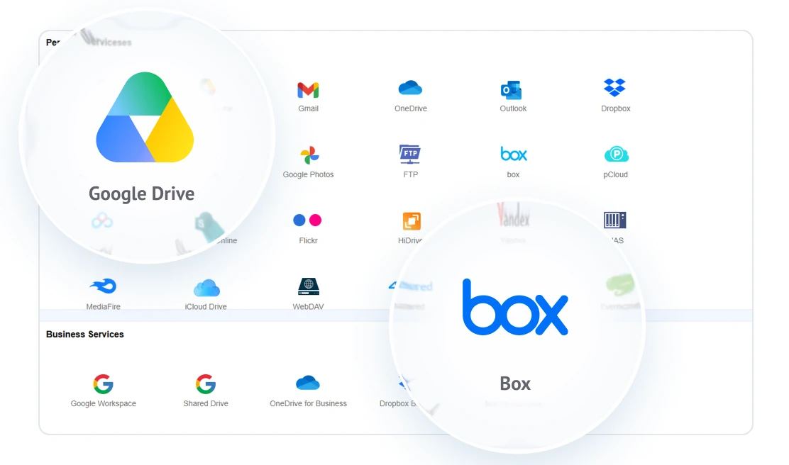 Add Box Business and Dropbox Business