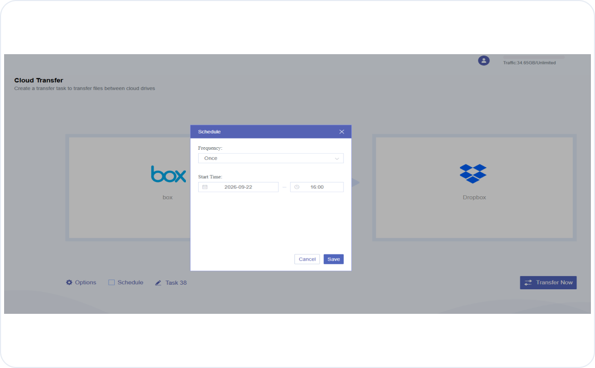 MultCloud transfer task interface