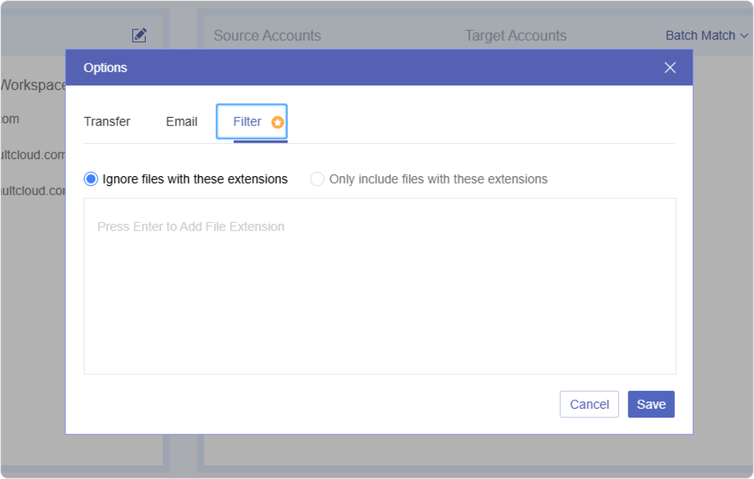 Configure transfer options