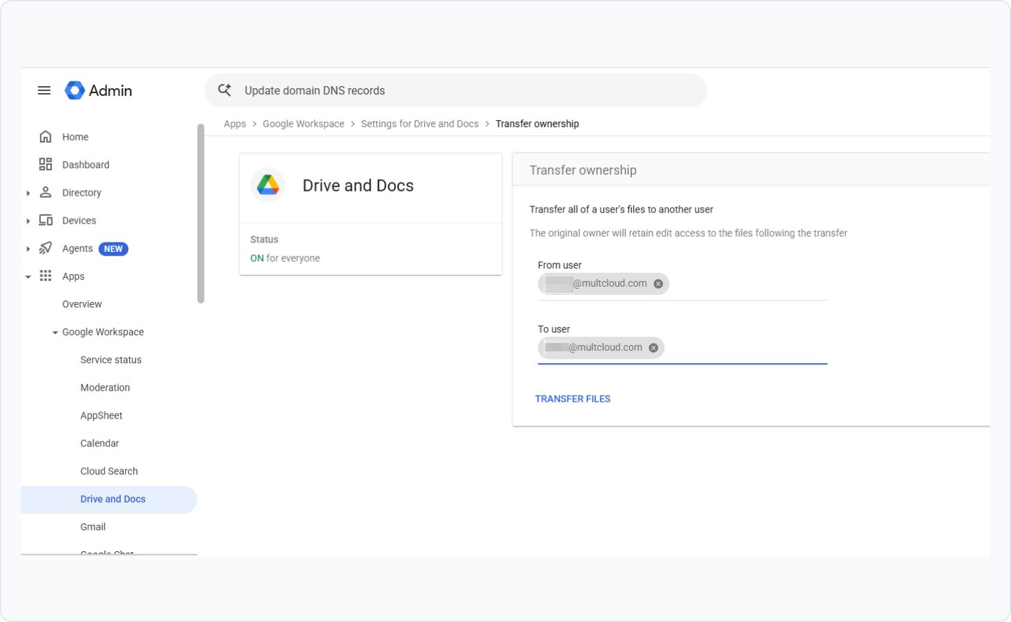 Google Admin Console ownership transfer