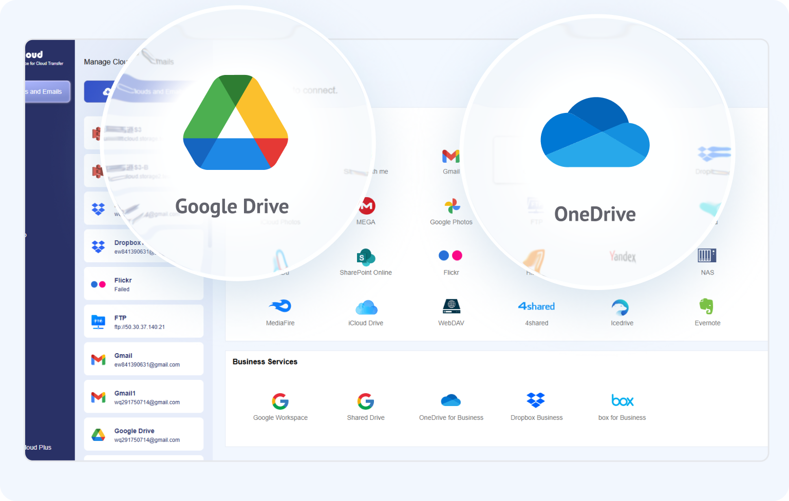 Connect OneDrive and Google Drive clouds