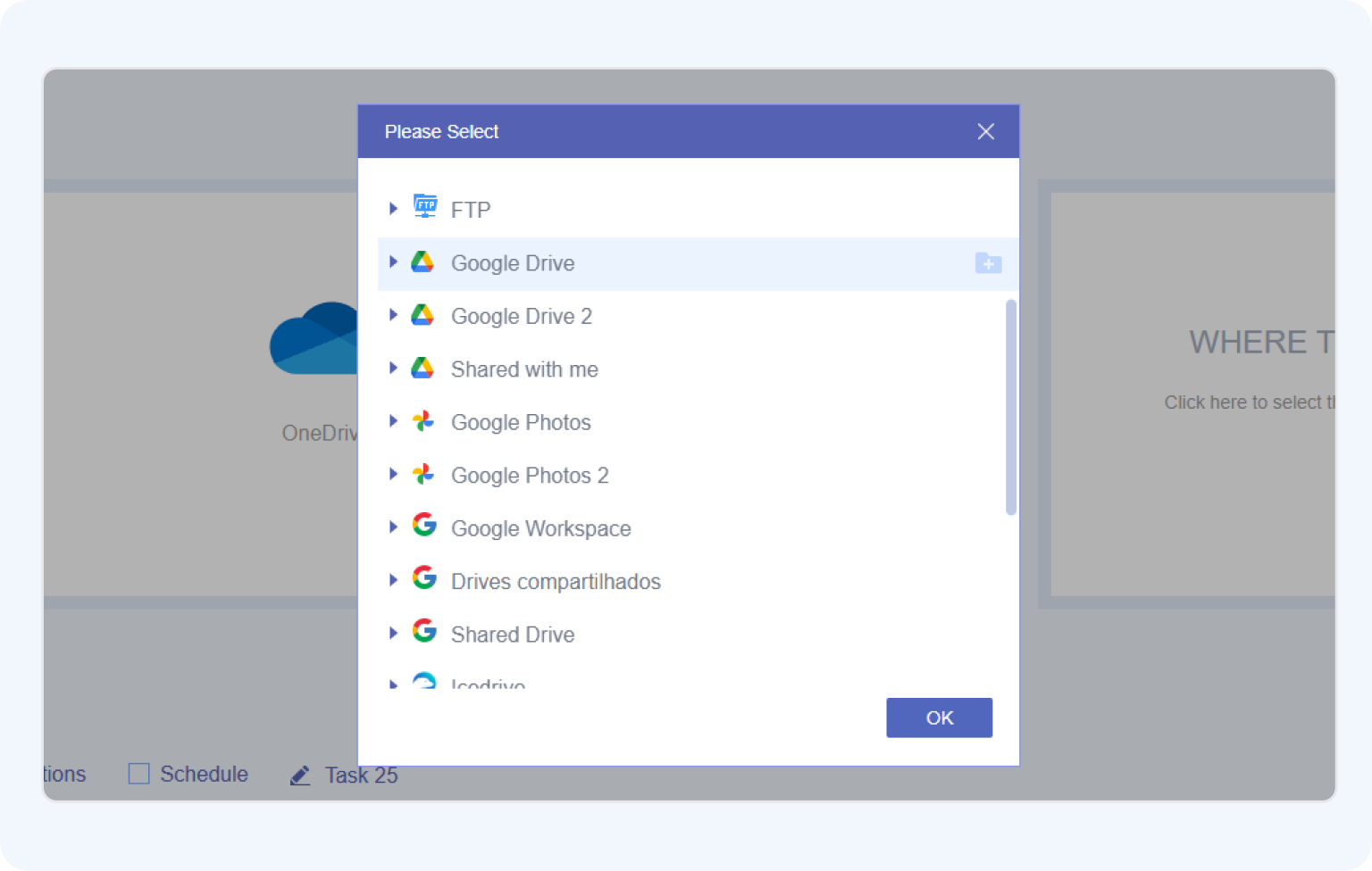 Set up the cloud transfer task