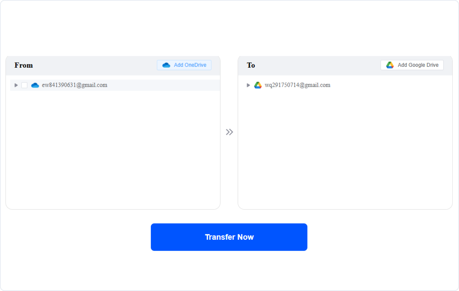 Select OneDrive source and Google Drive destination