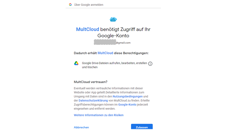 Google Drive-Konto zu MultCloud hinzufügen