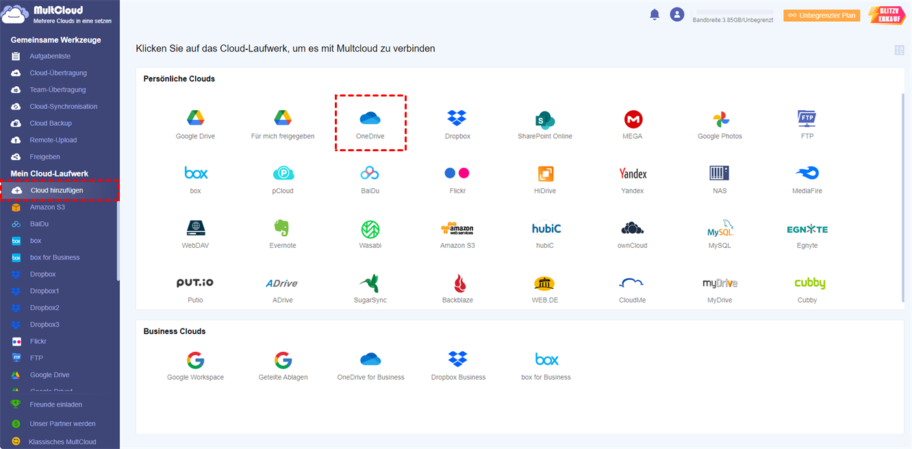 OneDrive zu MultCloud hinzufügen