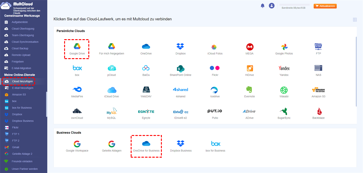 Google Drive und OneDrive for Business hinzufügen Google Drive und OneDrive for Business hinzufügen