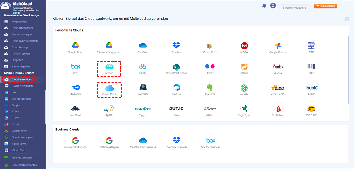 pCloud und iCloud hinzufügen pCloud und iCloud hinzufügen
