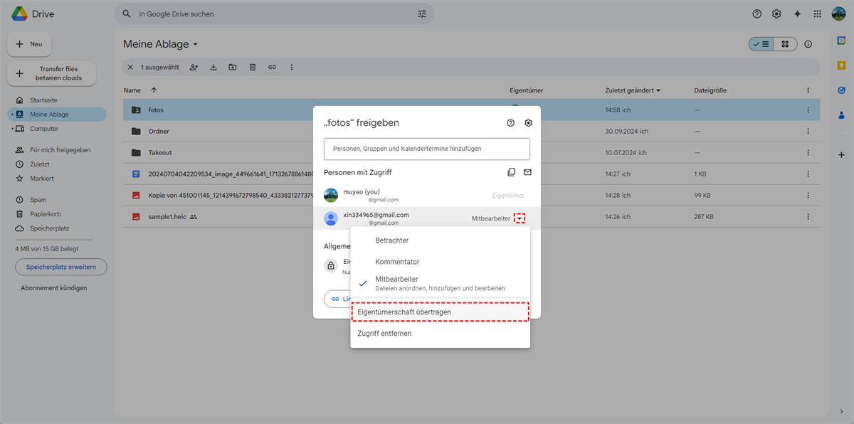 Google Drive-Eigentümer übertragen Google Drive-Eigentümer übertragen