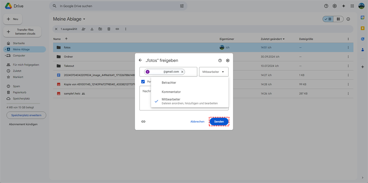 „Senden“ klicken „Senden“ klicken