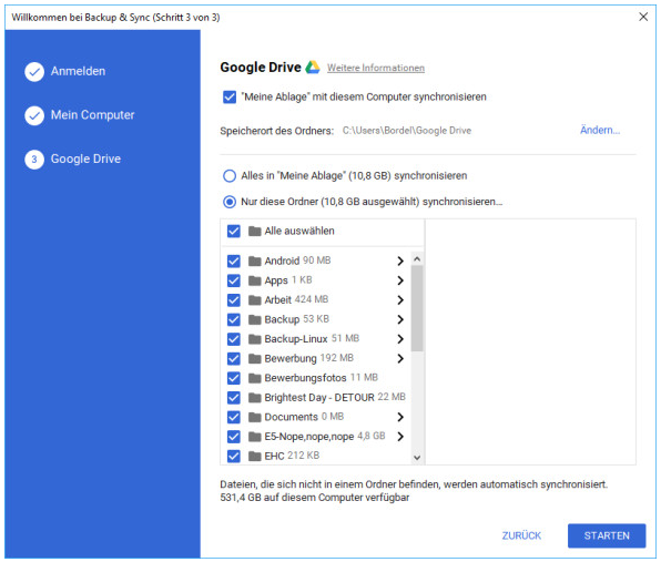Google Drive Backup und Sync Drive-Einstellungen