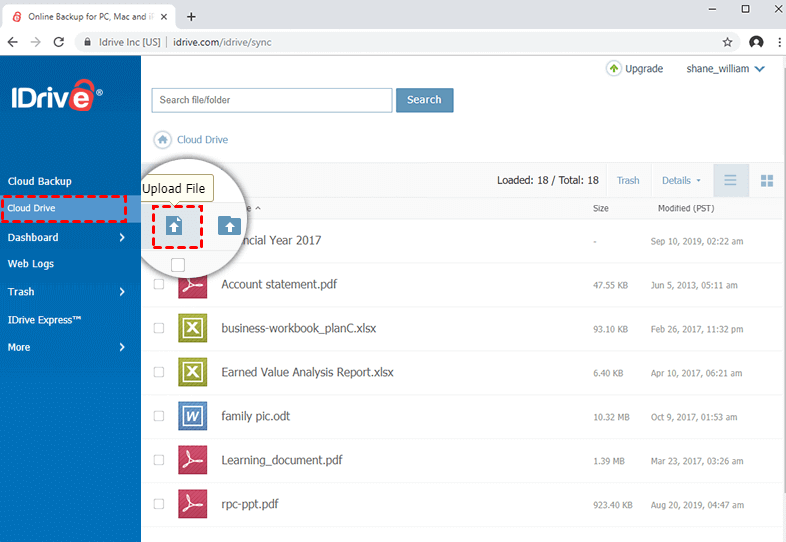 Daten auf iDrive hochladen Daten auf iDrive hochladen