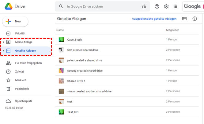 Google Drive Geteilte Ablagen zu Meine Ablage hinzufügen