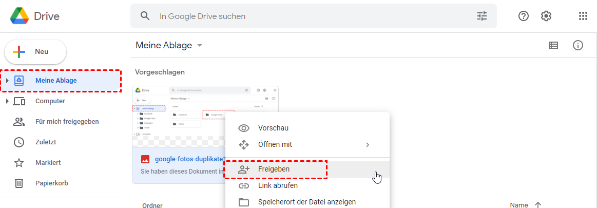 Google Drive Dateien freigeben