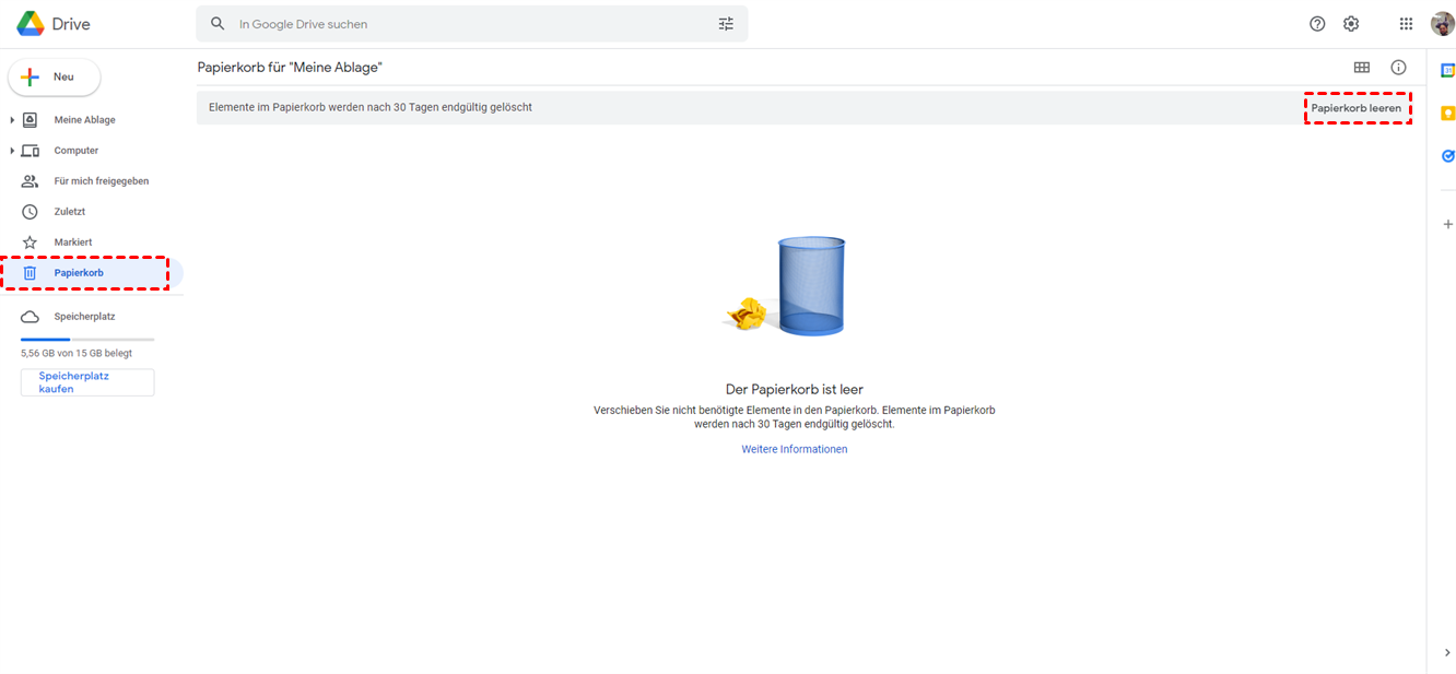Papierkorb in Google Drive entleeren