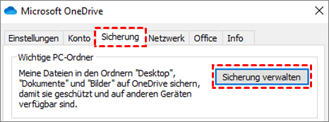 OneDrive Desktop Sicherung verwalten