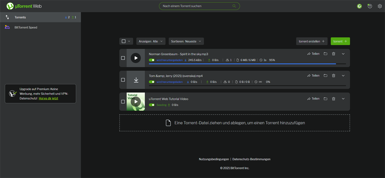 Verwalten von Download-Aufgaben in uTorrent