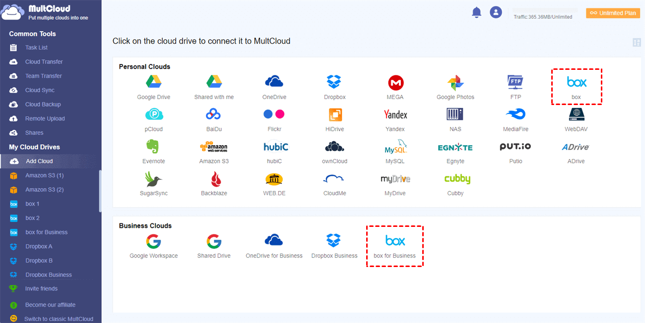 Add Box and Box for Business to MultCloud