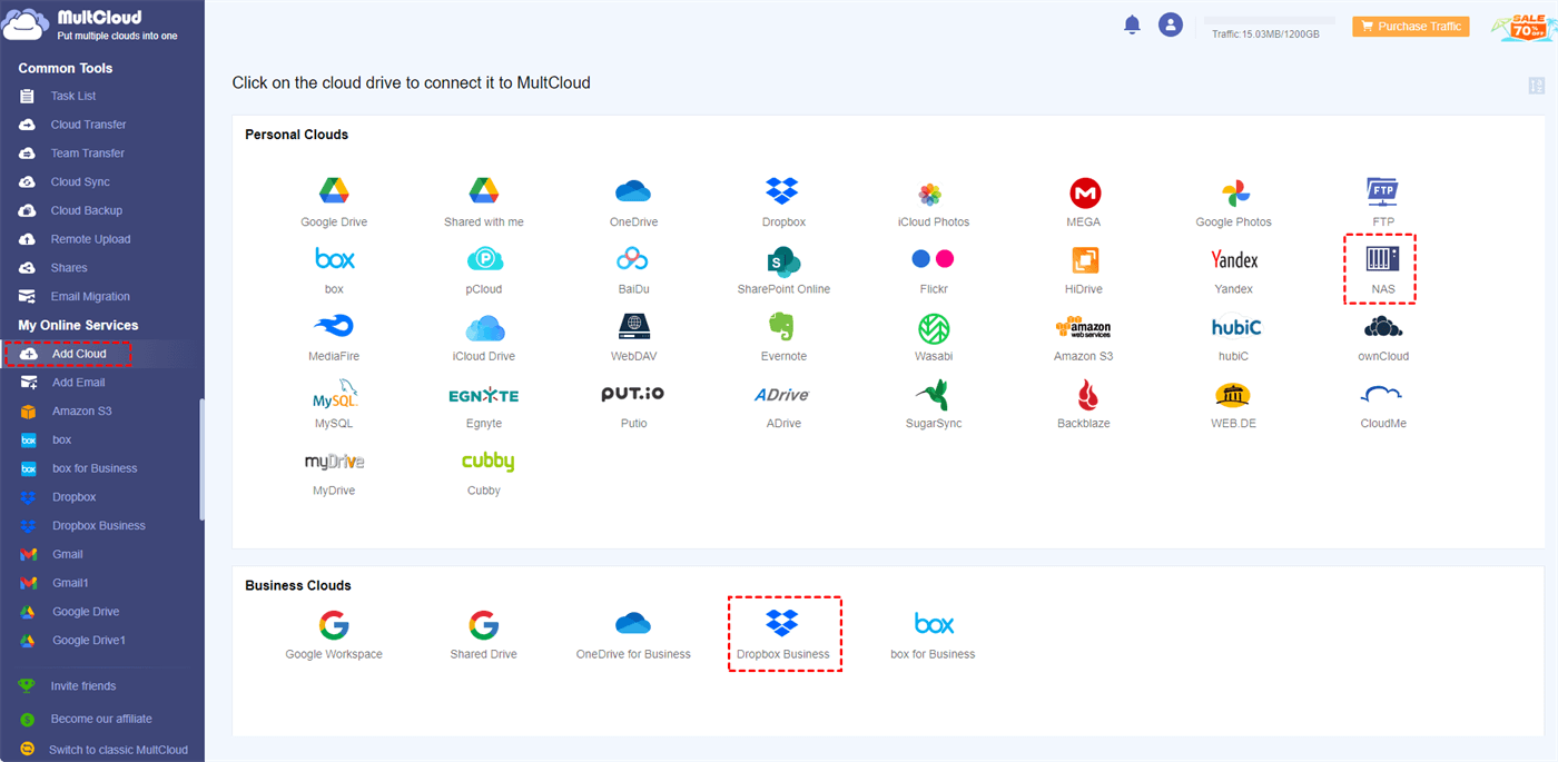 Add Dropbox Business and Synology NAS
