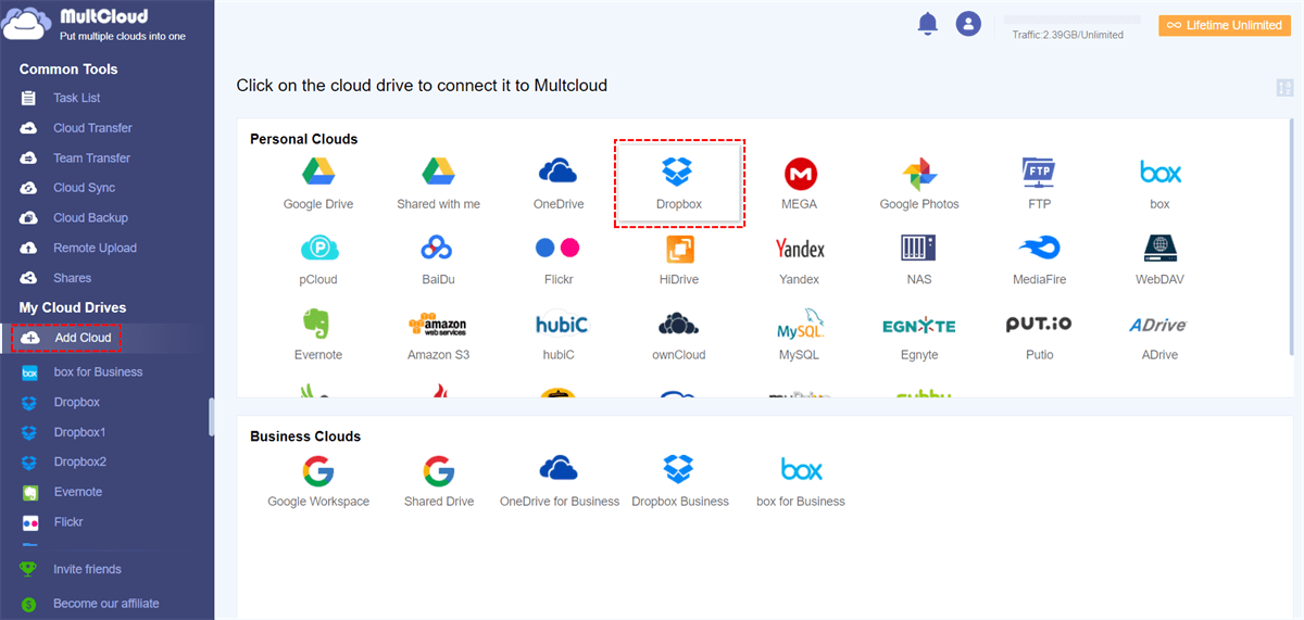 Add OneDrive to MultCloud