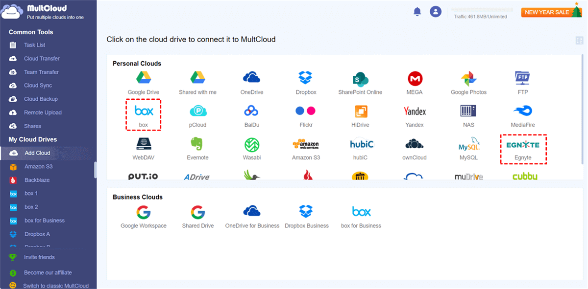Add Egnyte and Box to MultCloud