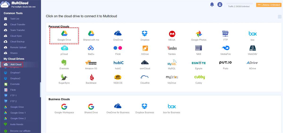 Προσθέστε το Google Drive στο Multcloud