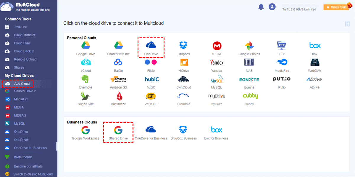 Add Shared Drive and OneDrive to MultCloud