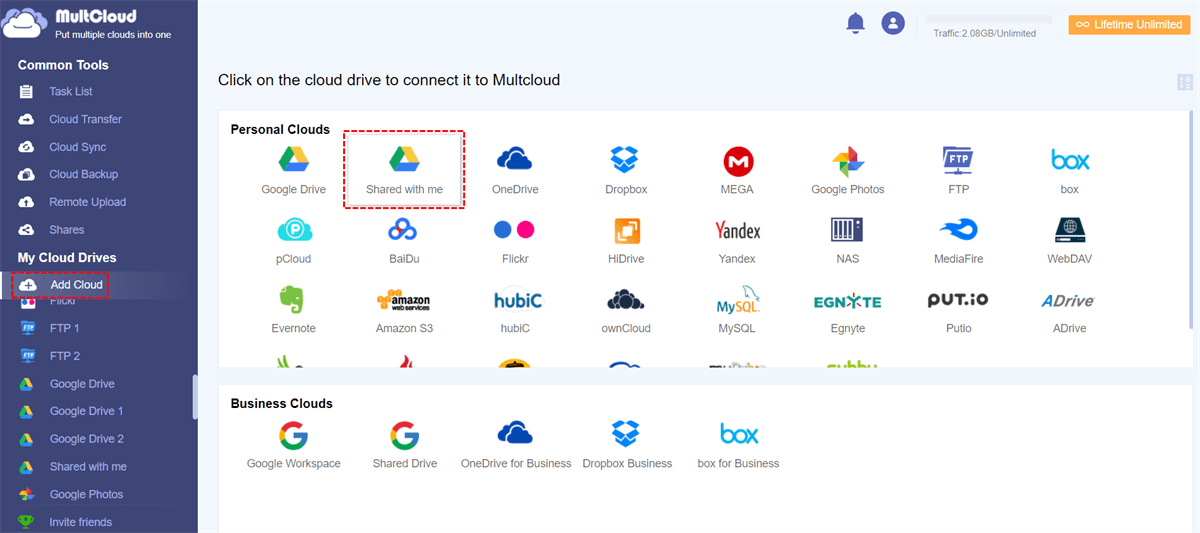 Add Google Shared with Me to MultCloud