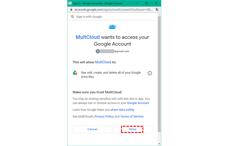 Allow MultCloud Access to Shared With Me
