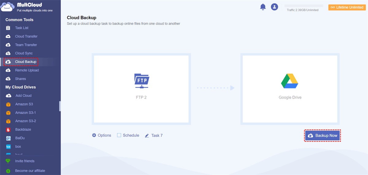 FTP Backup to Google Drive in MultCloud