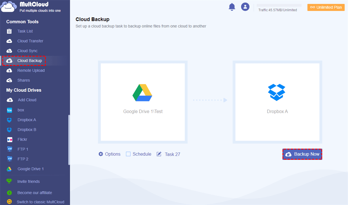 Backup Google Drive Automatically to Dropbox by Cloud Backup
