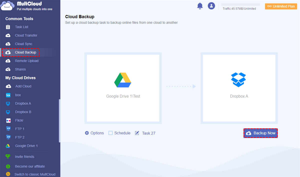 Backup Google Drive Photos to Dropbox by Cloud Backup