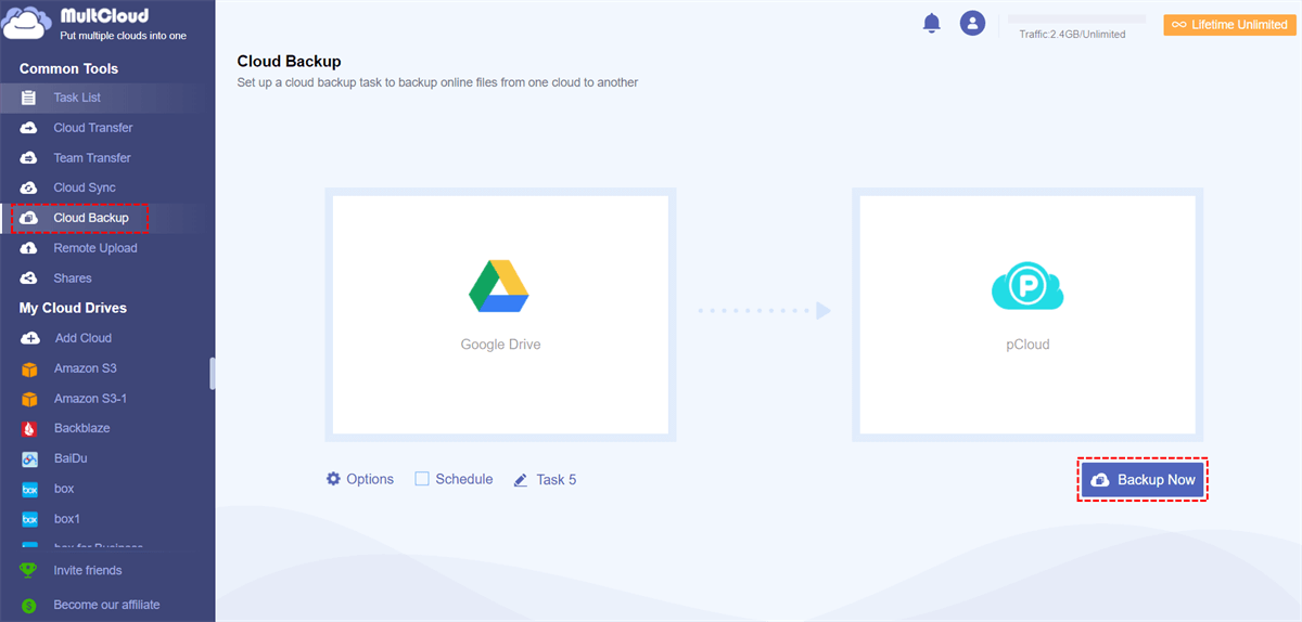 Backup Google Drive to pCloud