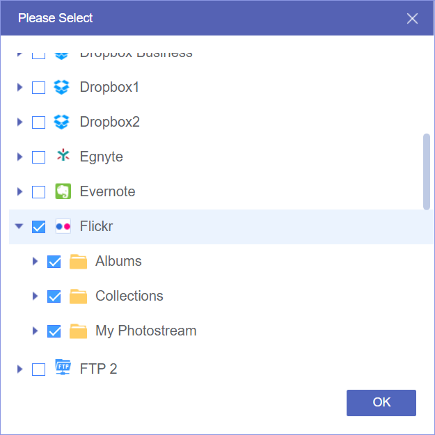 Select Flickr Folders to Backup