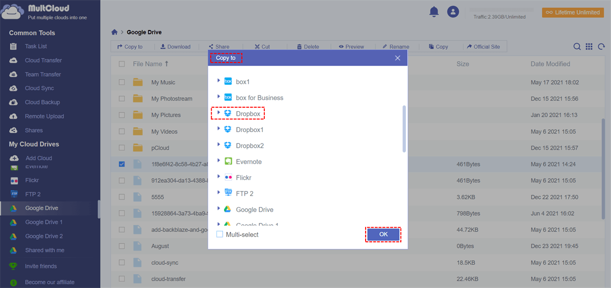 Add Google Drive Files to Dropbox