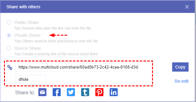 Copy Sharing Link with Password