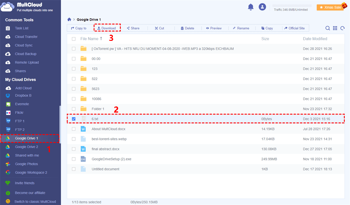 How do I transfer multiple files from Google Drive to my computer?