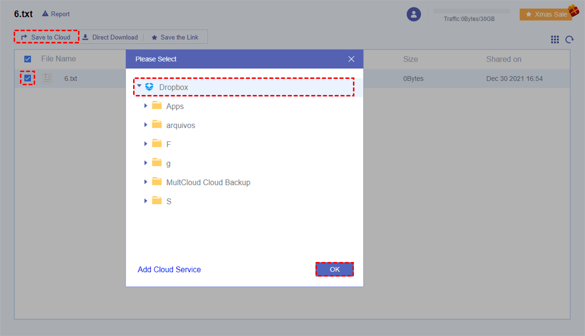 Save Shared File to Dropbox