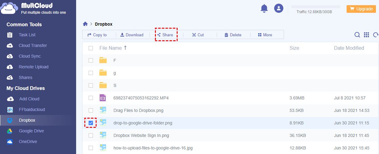 Select File to Share from Dropbox