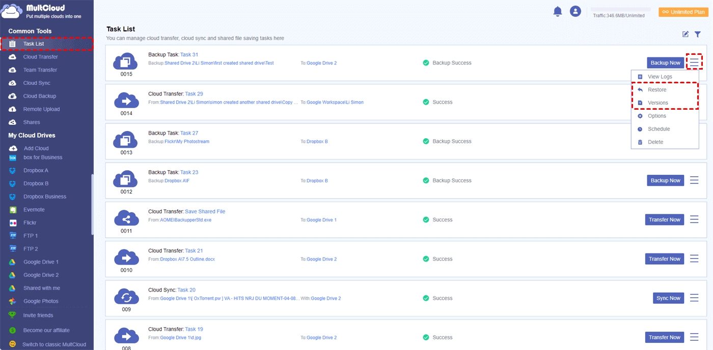 Manage Cloud Backup Tasks in MultCloud