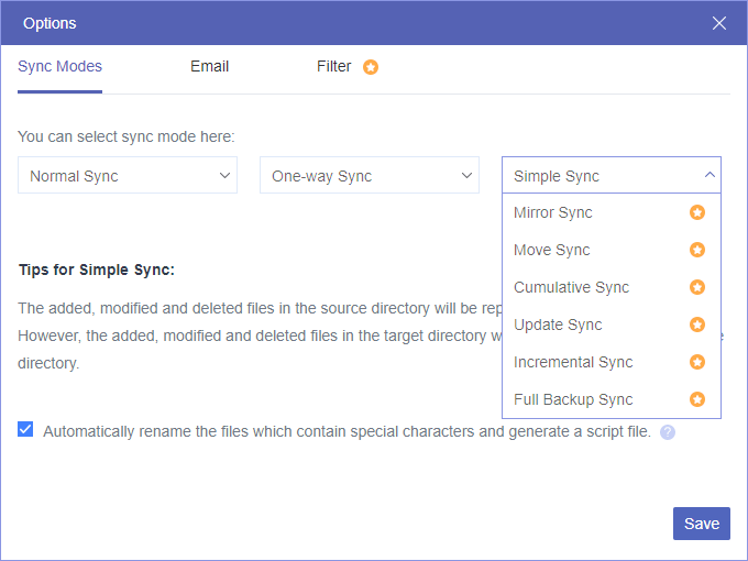 Choose Sync Mode in MultCloud