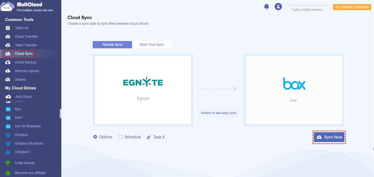 Sync Egnyte with Box in MultCloud