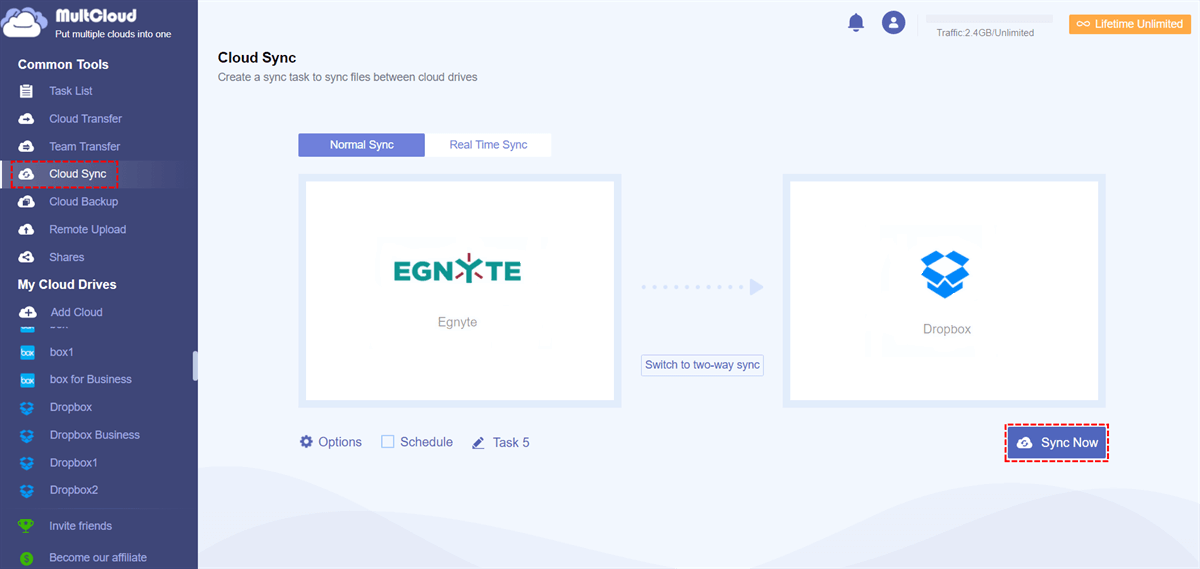 Sync Egnyte and Dropbox via Cloud Sync