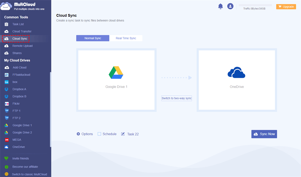 Sync Google Drive and OneDrive in MultCloud