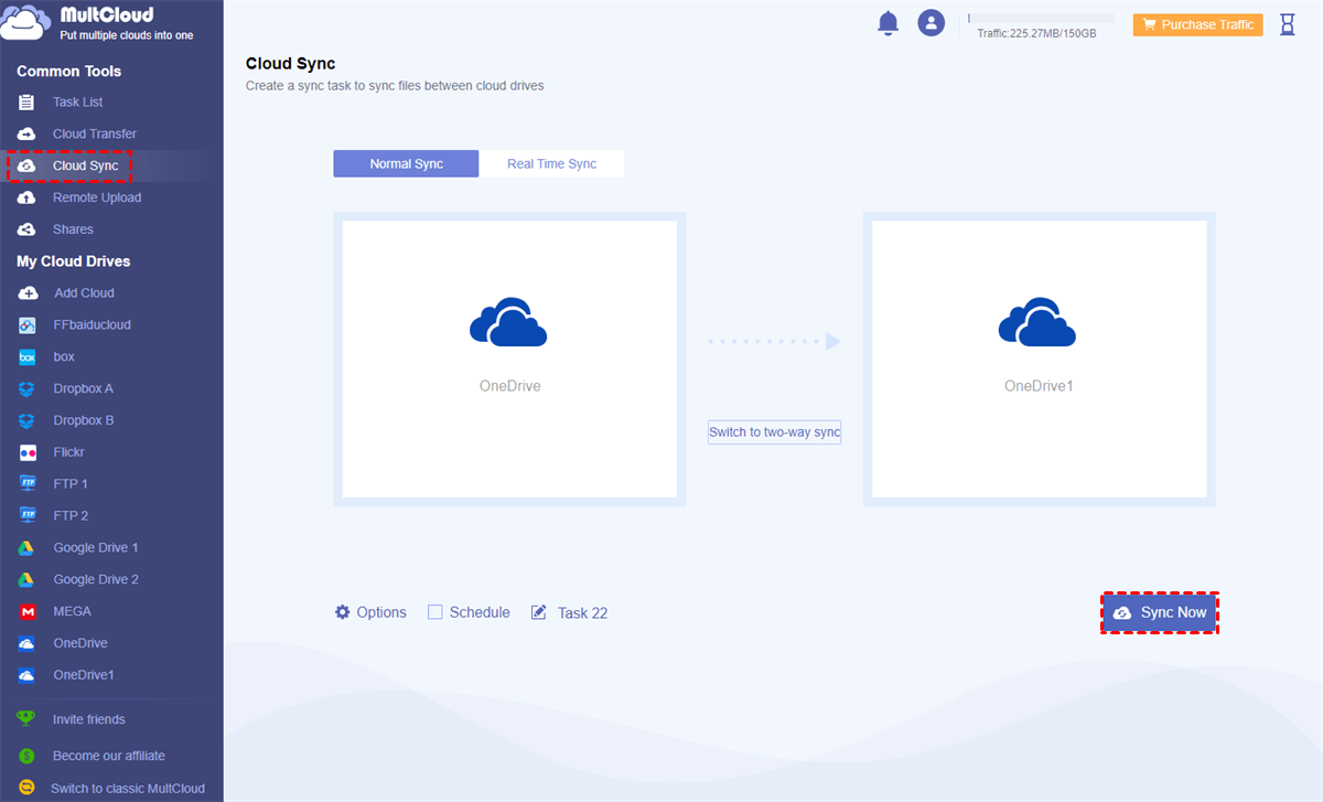 Sync from OneDrive to OneDrive
