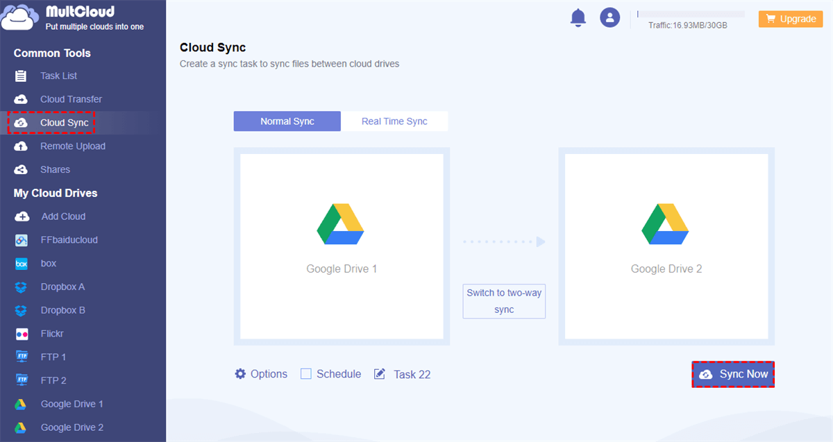 Two-way Sync between Google Drive Accounts by Cloud Sync