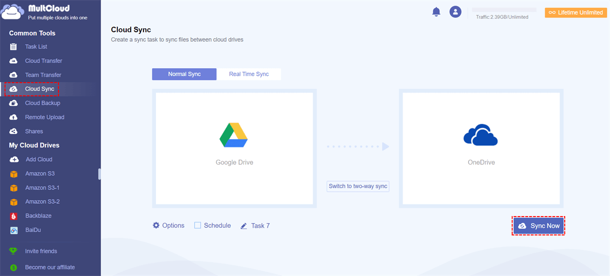 Sync Documents from Google Drive to OneDrive via Cloud Sync