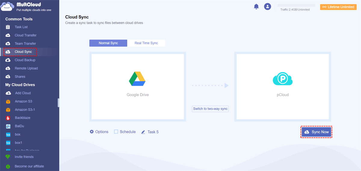 Sync Google Drive to pCloud