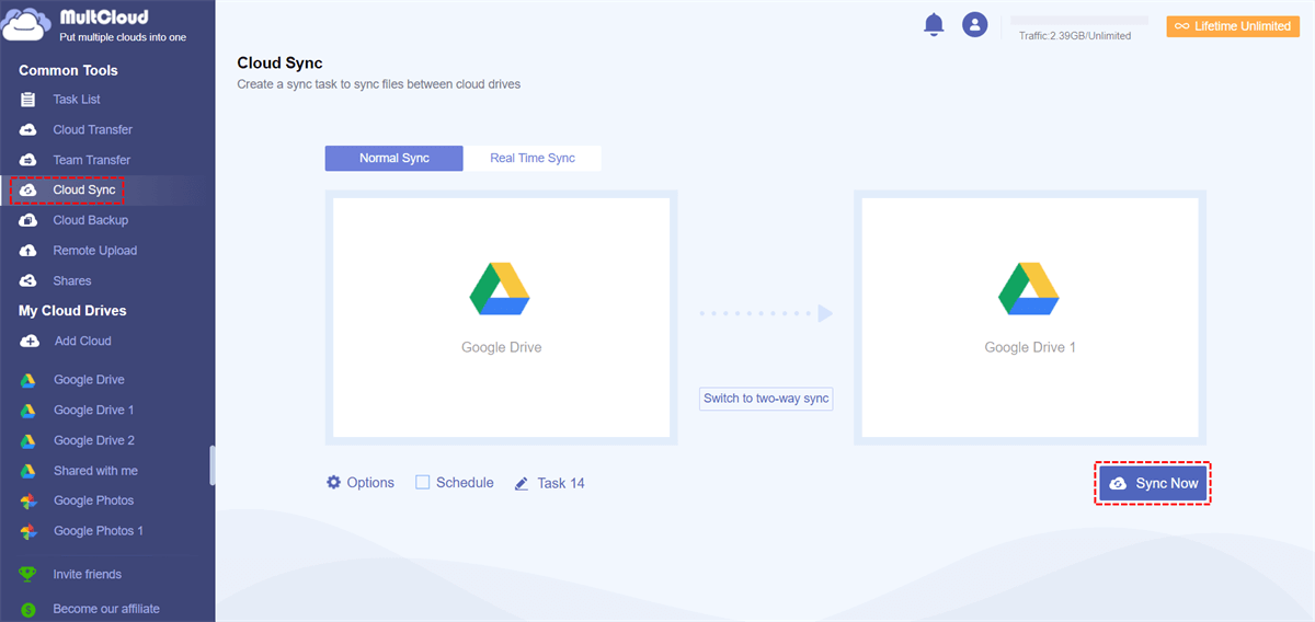 Sync from One Google Drive to Another